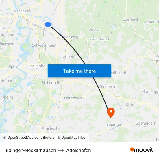 Edingen-Neckarhausen to Adelshofen map