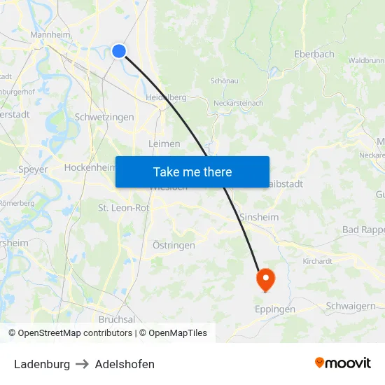 Ladenburg to Adelshofen map