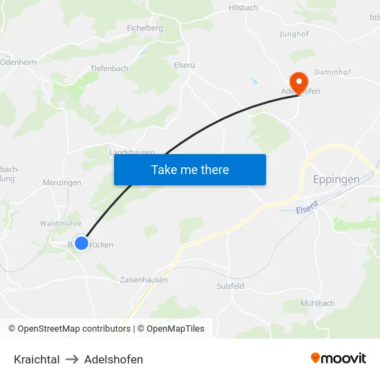 Kraichtal to Adelshofen map