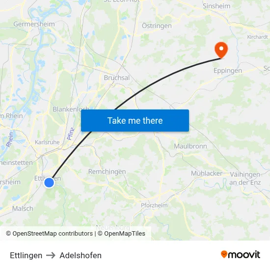 Ettlingen to Adelshofen map