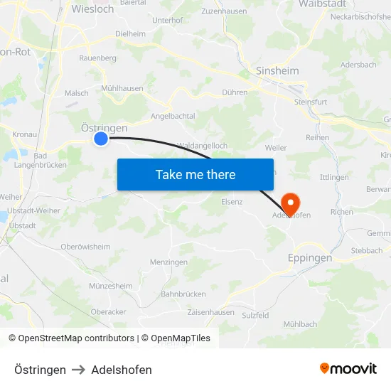 Östringen to Adelshofen map