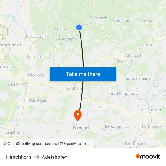Hirschhorn to Adelshofen map