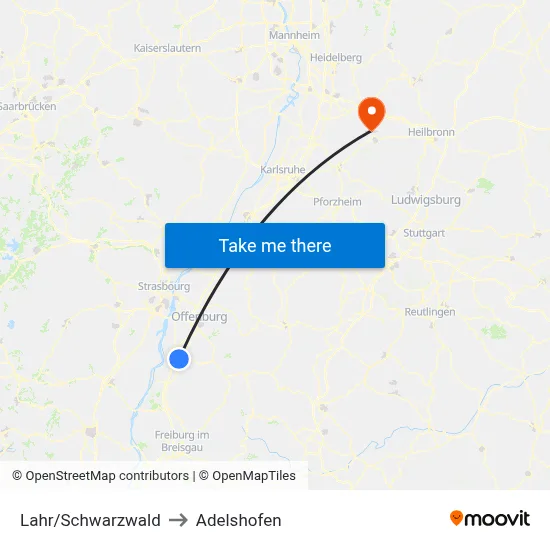 Lahr/Schwarzwald to Adelshofen map
