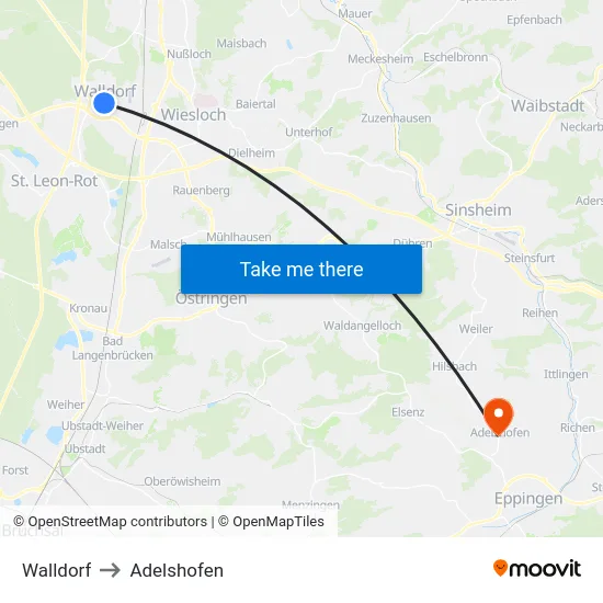 Walldorf to Adelshofen map