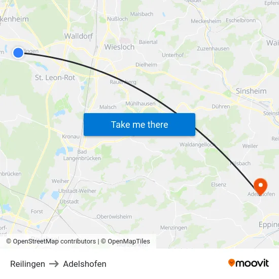 Reilingen to Adelshofen map