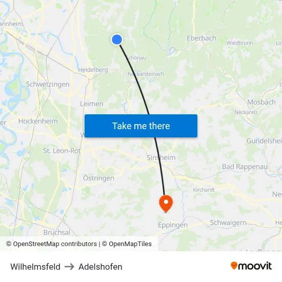 Wilhelmsfeld to Adelshofen map