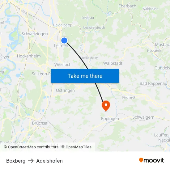 Boxberg to Adelshofen map