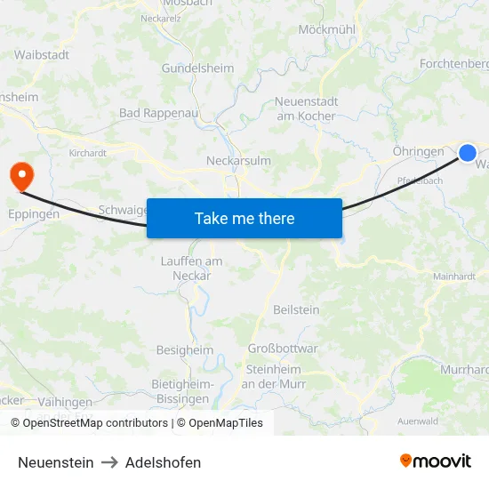 Neuenstein to Adelshofen map