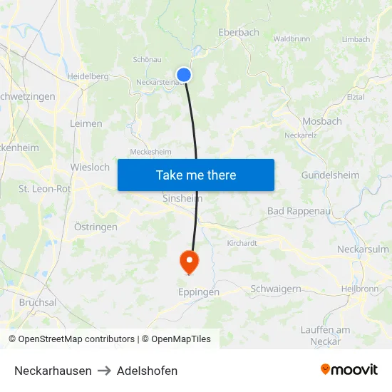 Neckarhausen to Adelshofen map