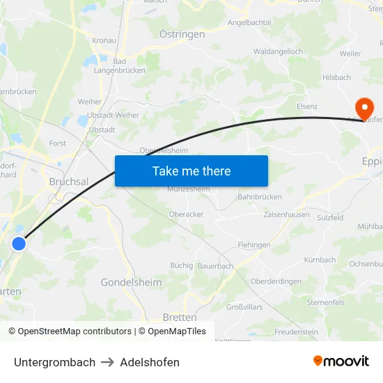 Untergrombach to Adelshofen map