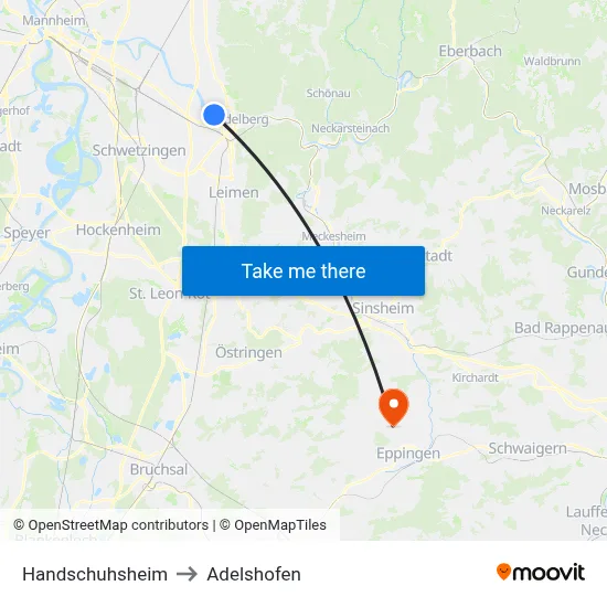 Handschuhsheim to Adelshofen map