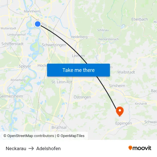 Neckarau to Adelshofen map