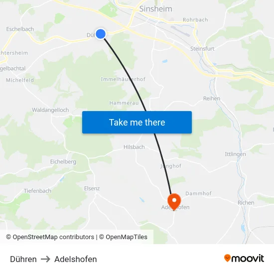 Dühren to Adelshofen map