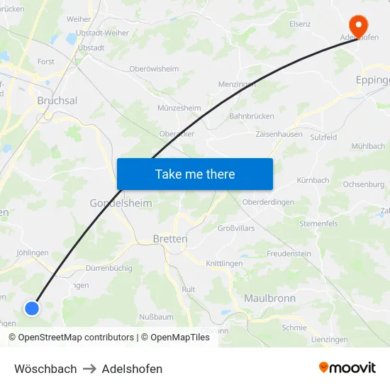 Wöschbach to Adelshofen map