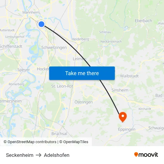Seckenheim to Adelshofen map