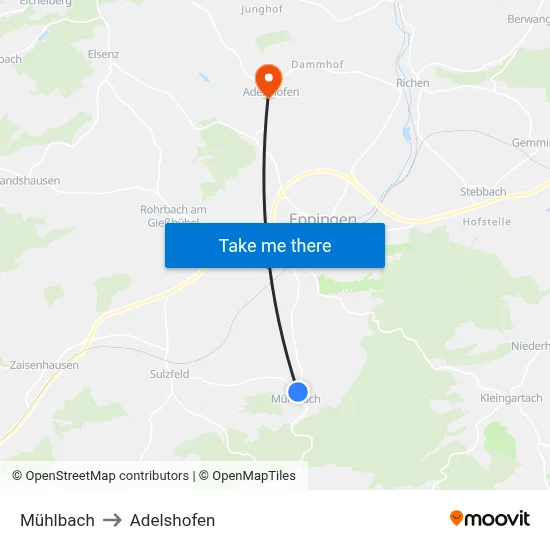 Mühlbach to Adelshofen map