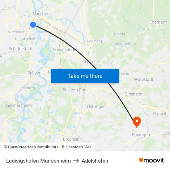 Ludwigshafen-Mundenheim to Adelshofen map