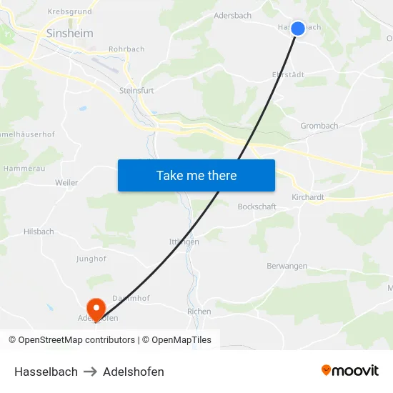 Hasselbach to Adelshofen map