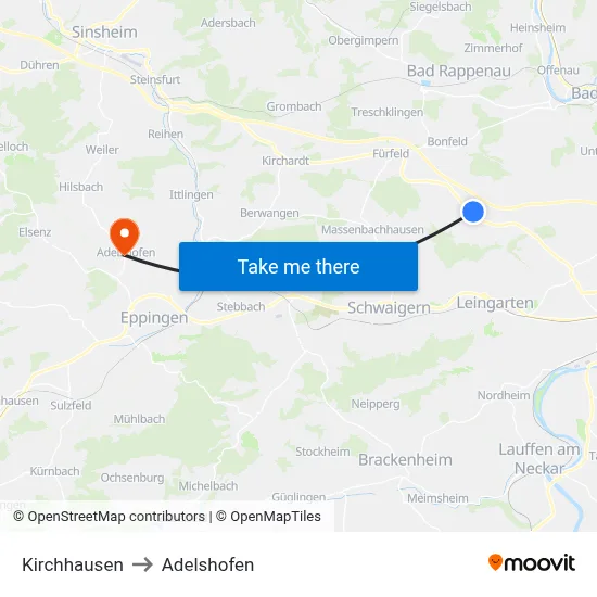 Kirchhausen to Adelshofen map