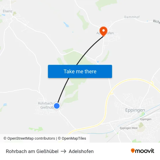 Rohrbach am Gießhübel to Adelshofen map