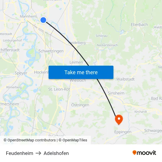 Feudenheim to Adelshofen map