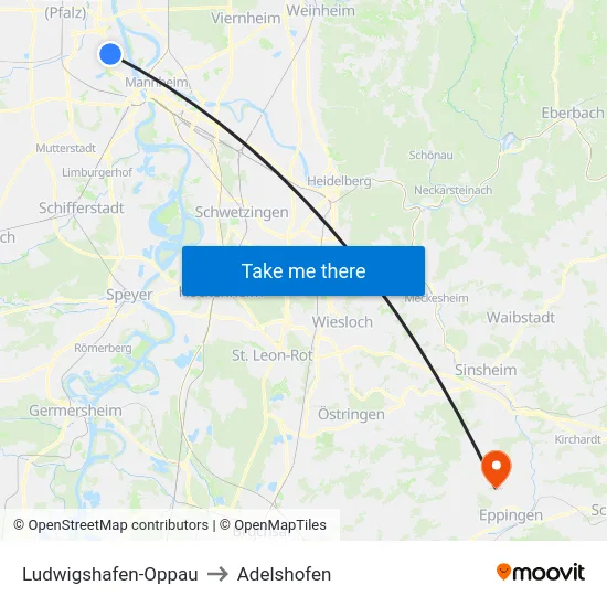 Ludwigshafen-Oppau to Adelshofen map