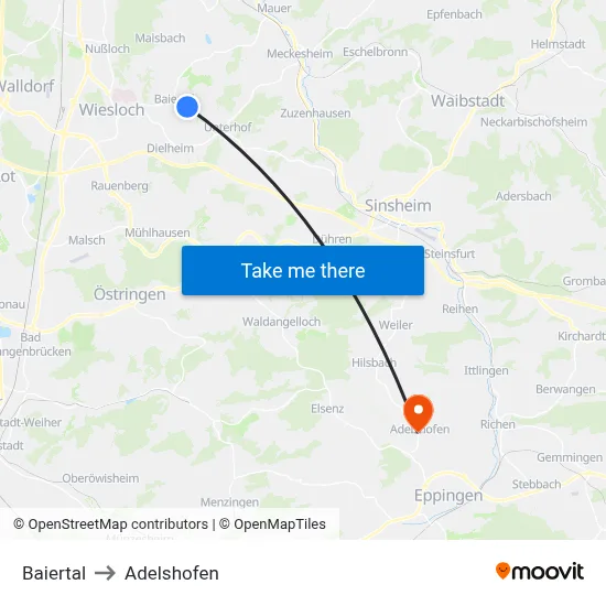 Baiertal to Adelshofen map