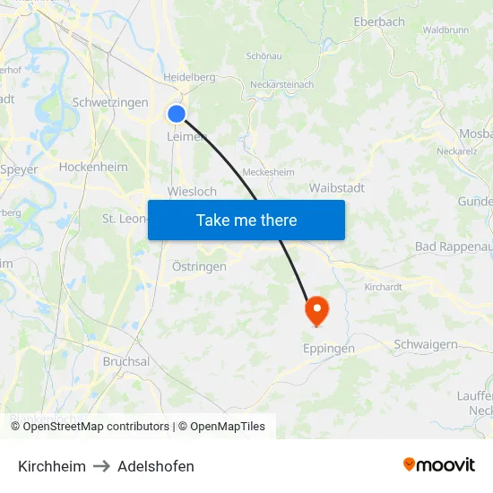 Kirchheim to Adelshofen map