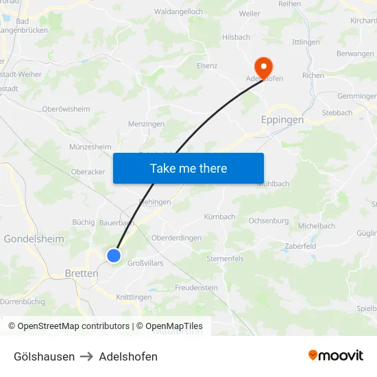 Gölshausen to Adelshofen map