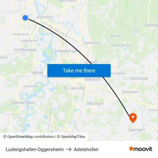 Ludwigshafen-Oggersheim to Adelshofen map