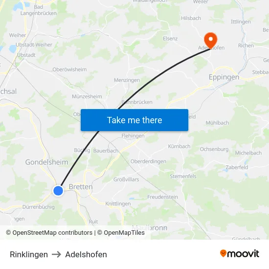 Rinklingen to Adelshofen map