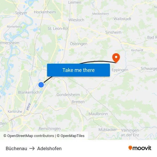 Büchenau to Adelshofen map