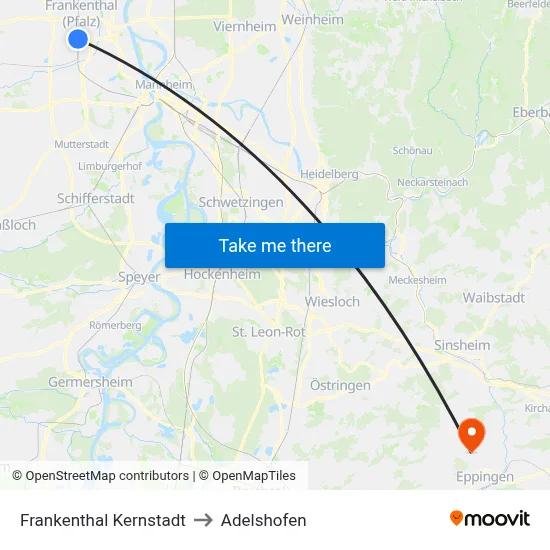Frankenthal Kernstadt to Adelshofen map