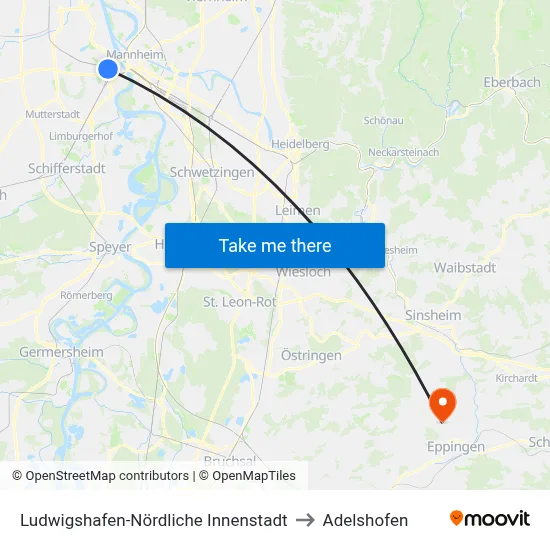Ludwigshafen-Nördliche Innenstadt to Adelshofen map