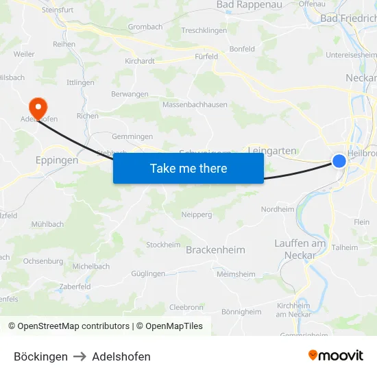 Böckingen to Adelshofen map
