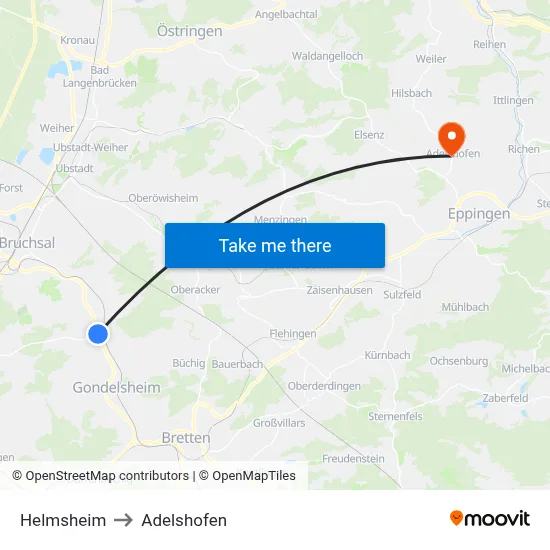 Helmsheim to Adelshofen map