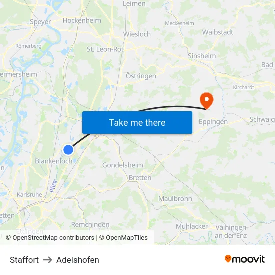 Staffort to Adelshofen map