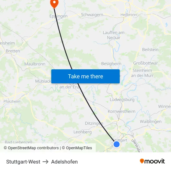 Stuttgart-West to Adelshofen map