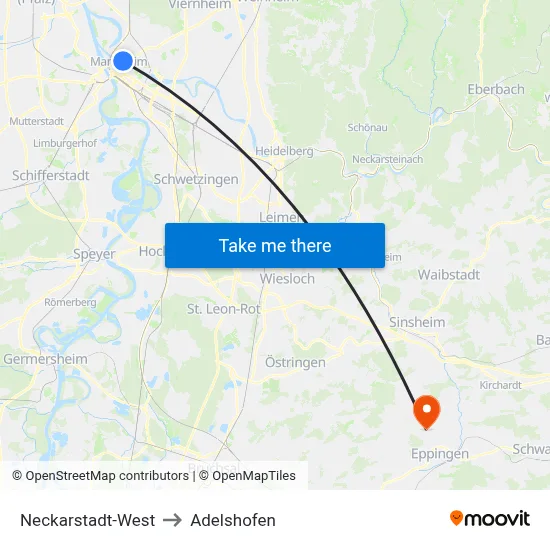 Neckarstadt-West to Adelshofen map