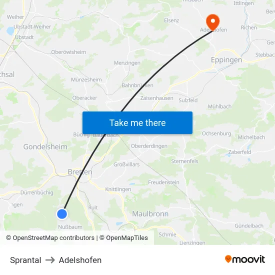 Sprantal to Adelshofen map