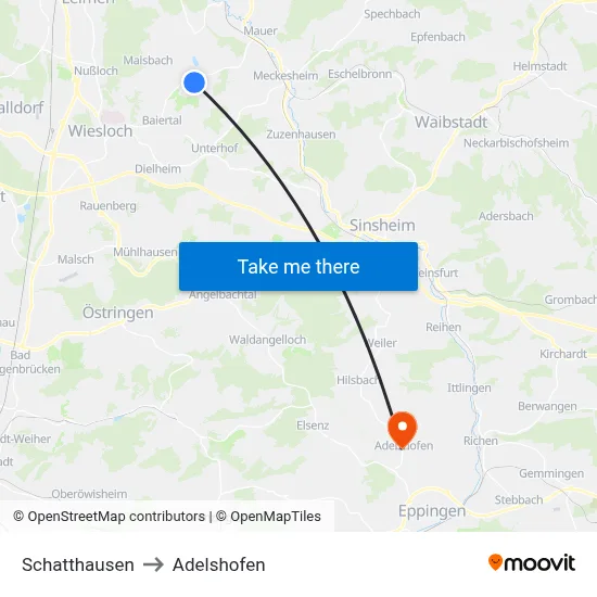 Schatthausen to Adelshofen map