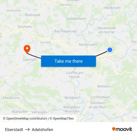 Eberstadt to Adelshofen map