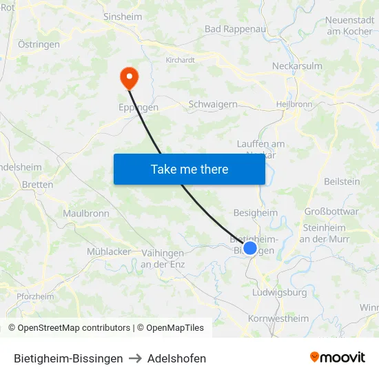 Bietigheim-Bissingen to Adelshofen map