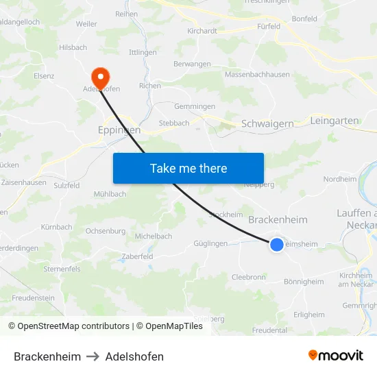Brackenheim to Adelshofen map