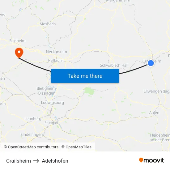 Crailsheim to Adelshofen map
