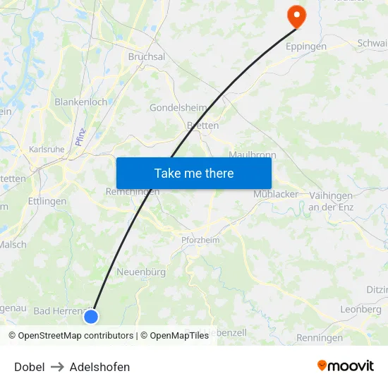 Dobel to Adelshofen map