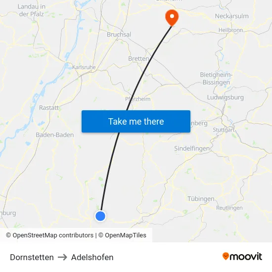 Dornstetten to Adelshofen map