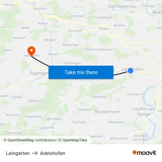 Leingarten to Adelshofen map