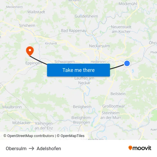 Obersulm to Adelshofen map