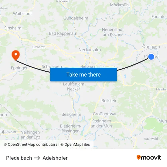 Pfedelbach to Adelshofen map